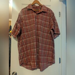 St Johns Bay Button Front Shirt Mens Size 2XL Tall   Sed Red Plaid Short Sleeve